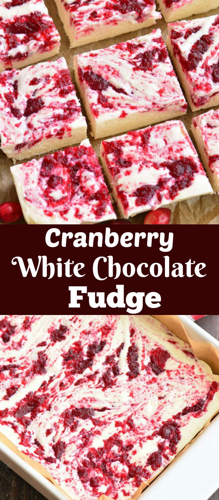 white chocolate cranberry fudge collage