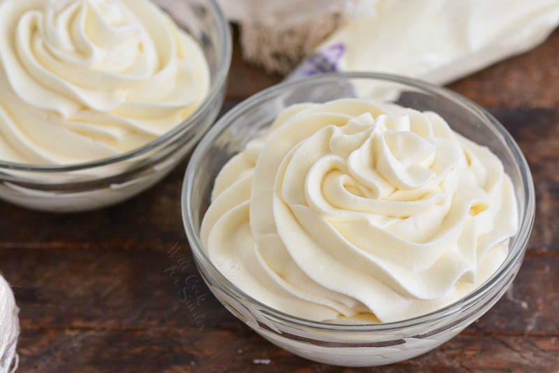 cream cheese frosting horizontal in a glass bowl 