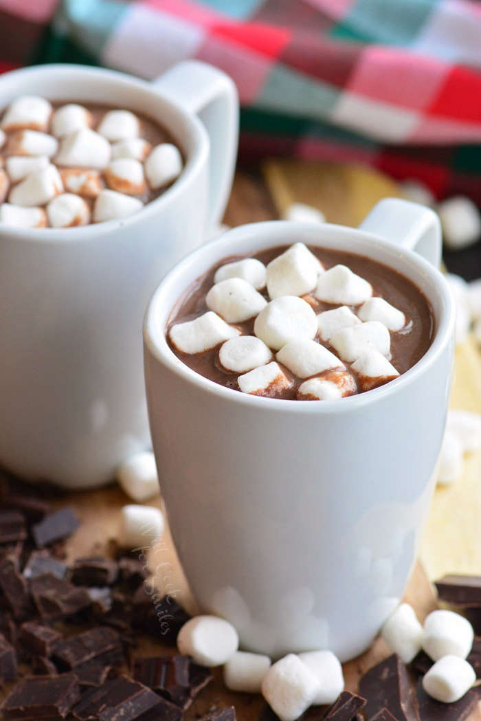hot chocolate in cups with marshmallows