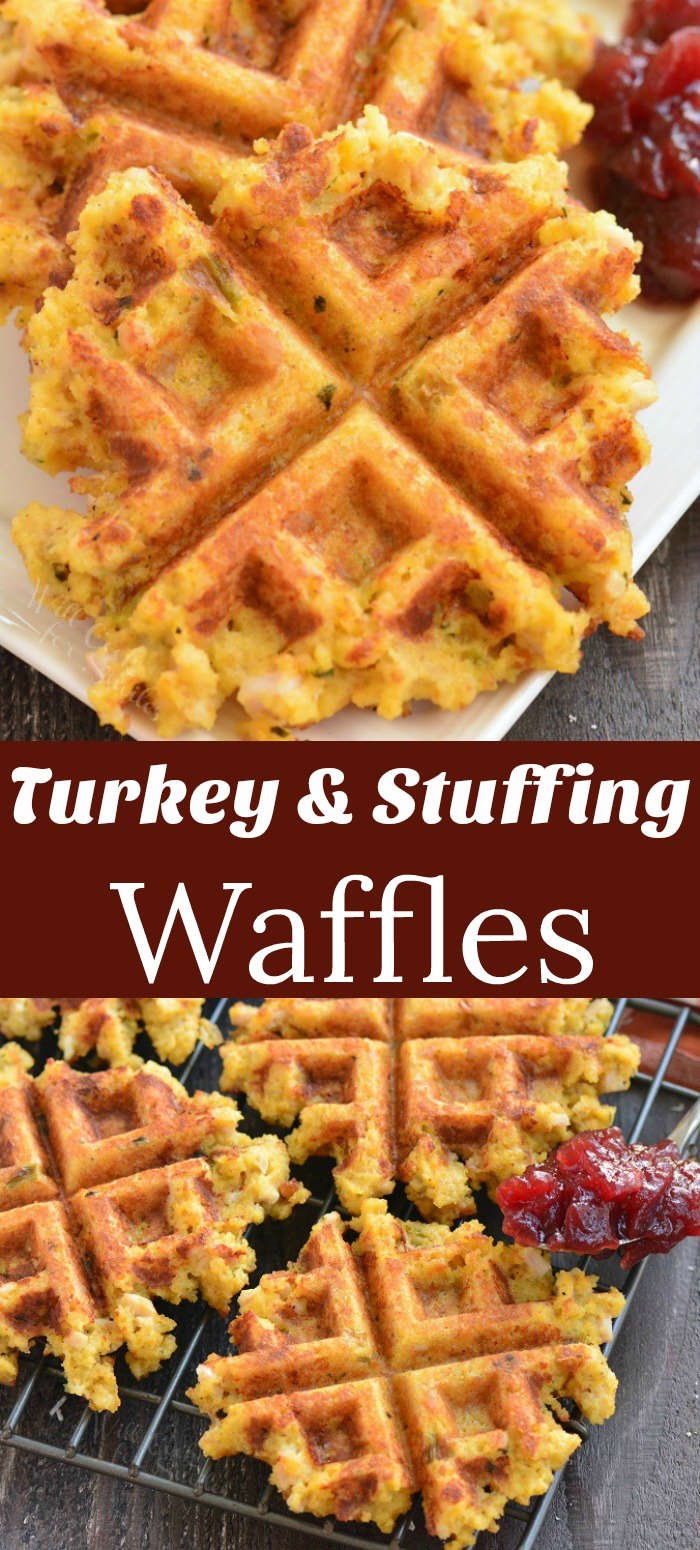 collage of two images of stuffing waffles and title in the middle.