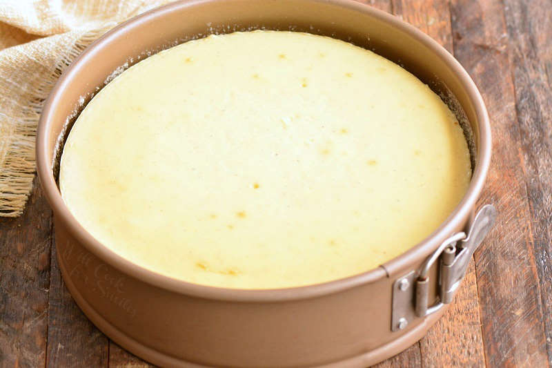 eggnog cheesecake out of the oven