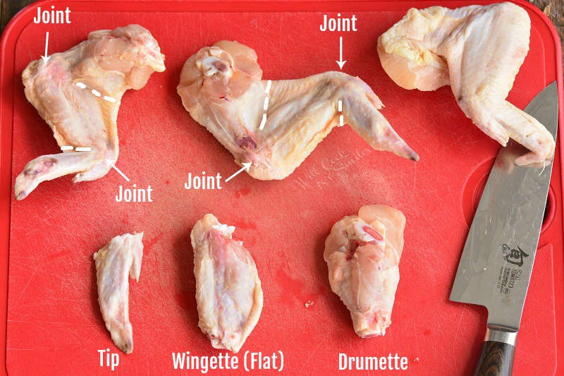 how to break down a chicken wings. Pieces of the wings on a plastic cutting board 