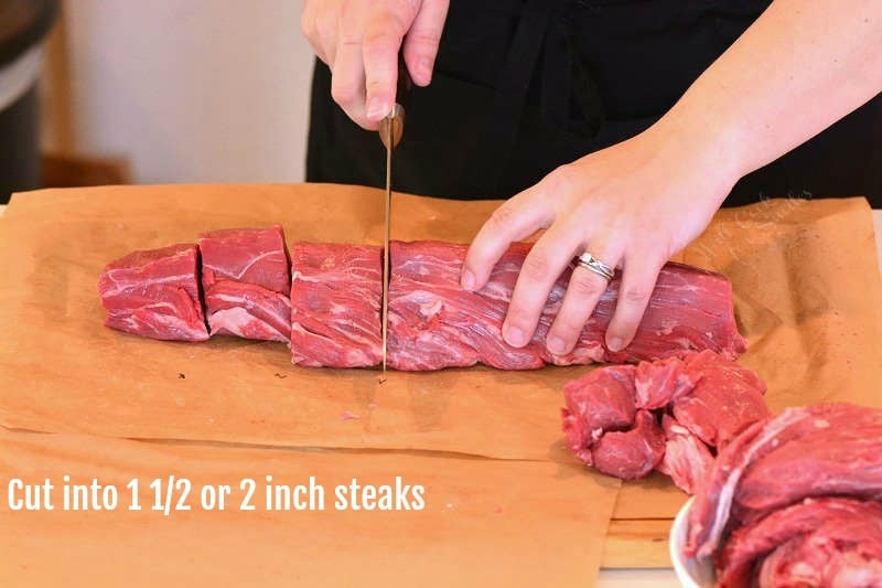 cutting tenderloin into steaks