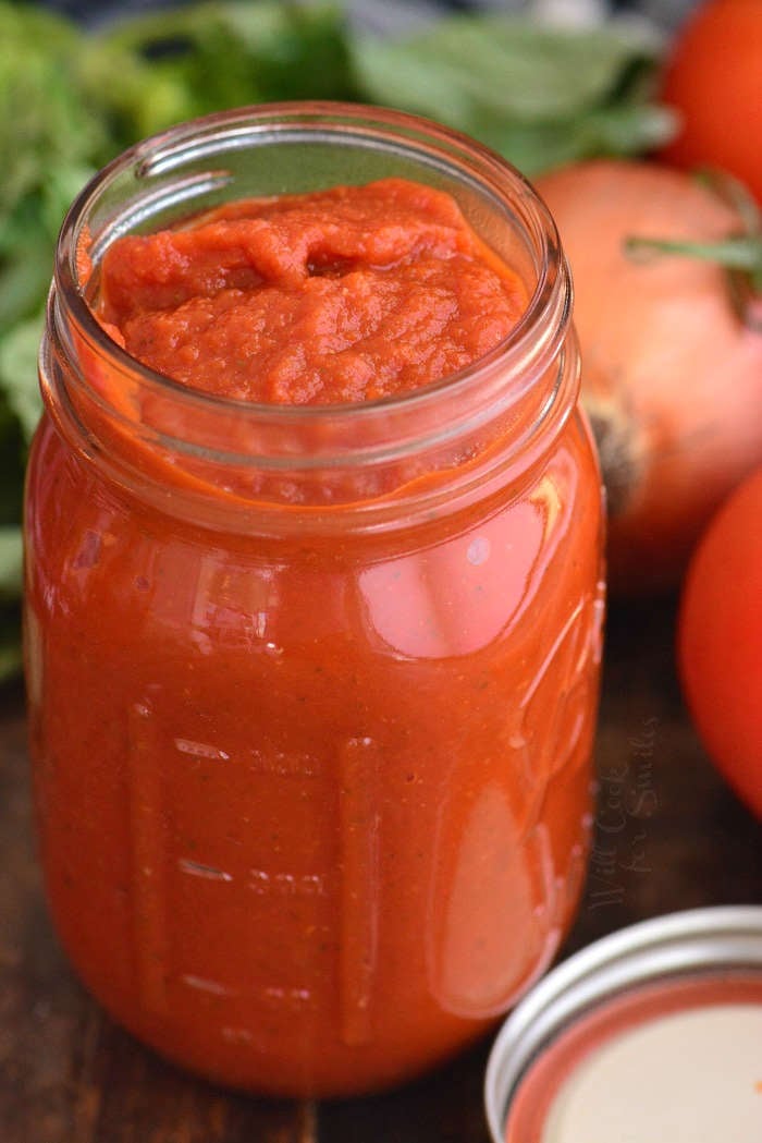 sauce in a glass jar open