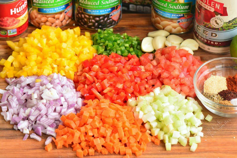 ingredients for the vegetarian chili on the board.