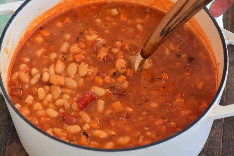 cooked soup without pasta in a pot 