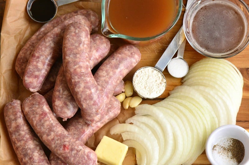 ingredients to make bangers and mash with gravy.