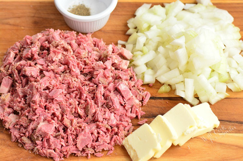 some ingredients for corned beef hash. 
