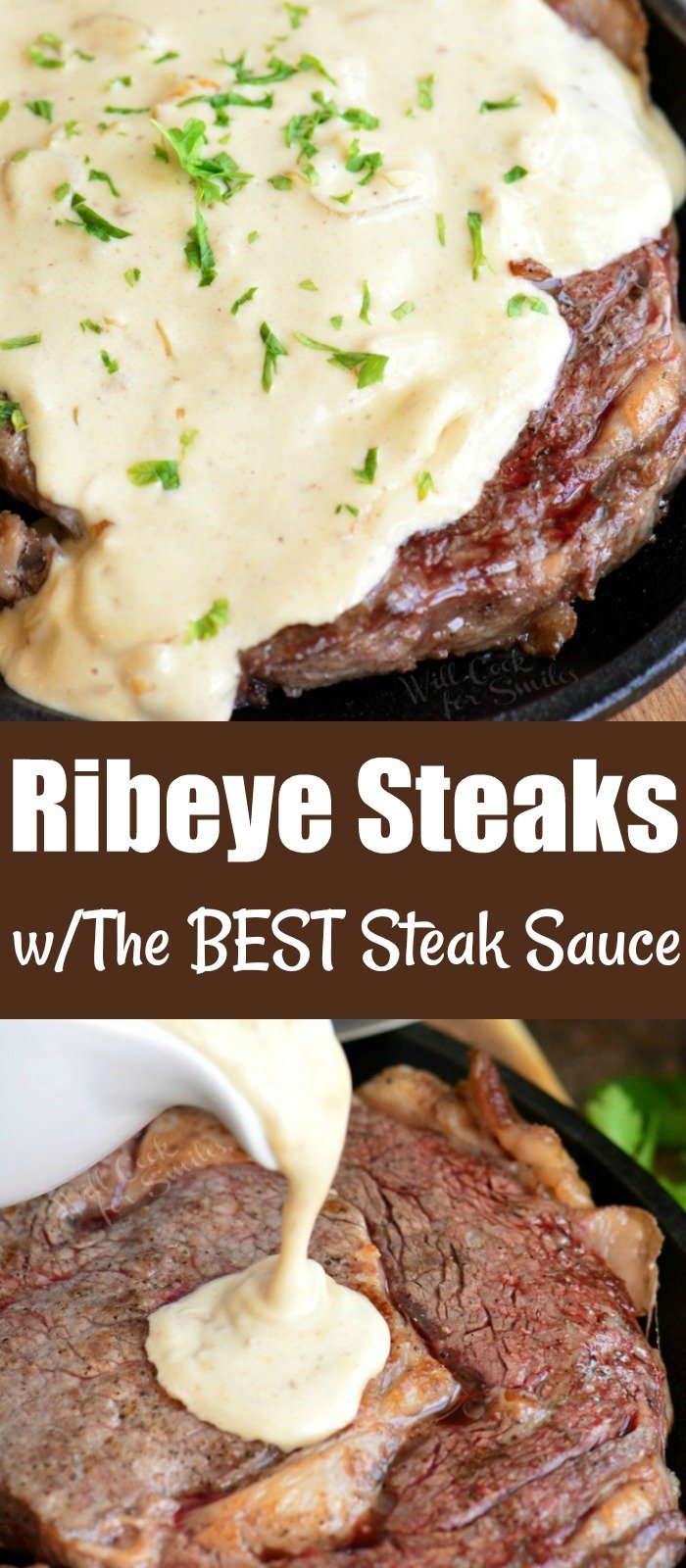 long collage of the steaks in cream sauce