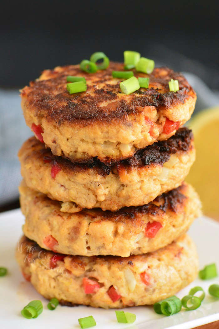 stack of 4 cooked salmon patties