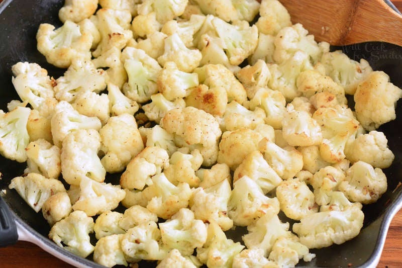sauteed cauliflower florets in a pan