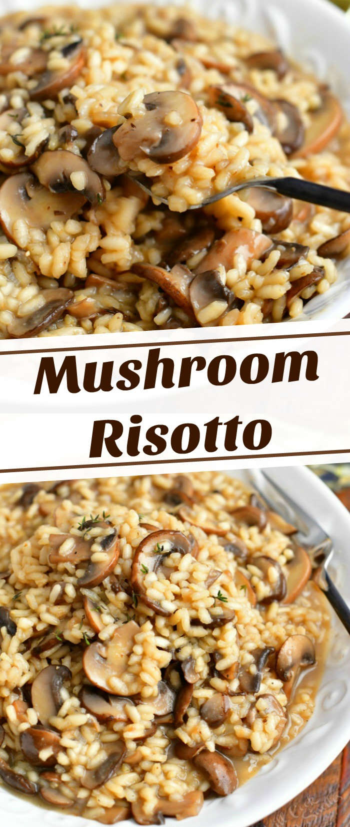 titled photo collage of mushroom risotto