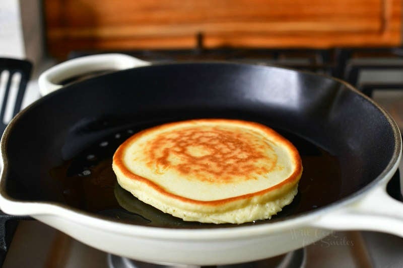 pancake cooking in the middle of a cooking pan