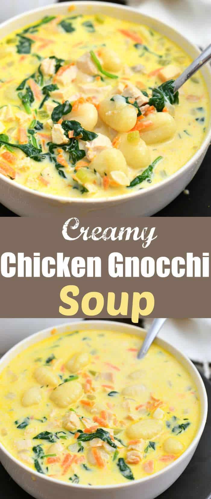 titled photo collage (and shown): creamy chicken gnocchi soup