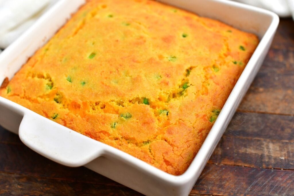 pan of homemade cheddar cheese cornbread