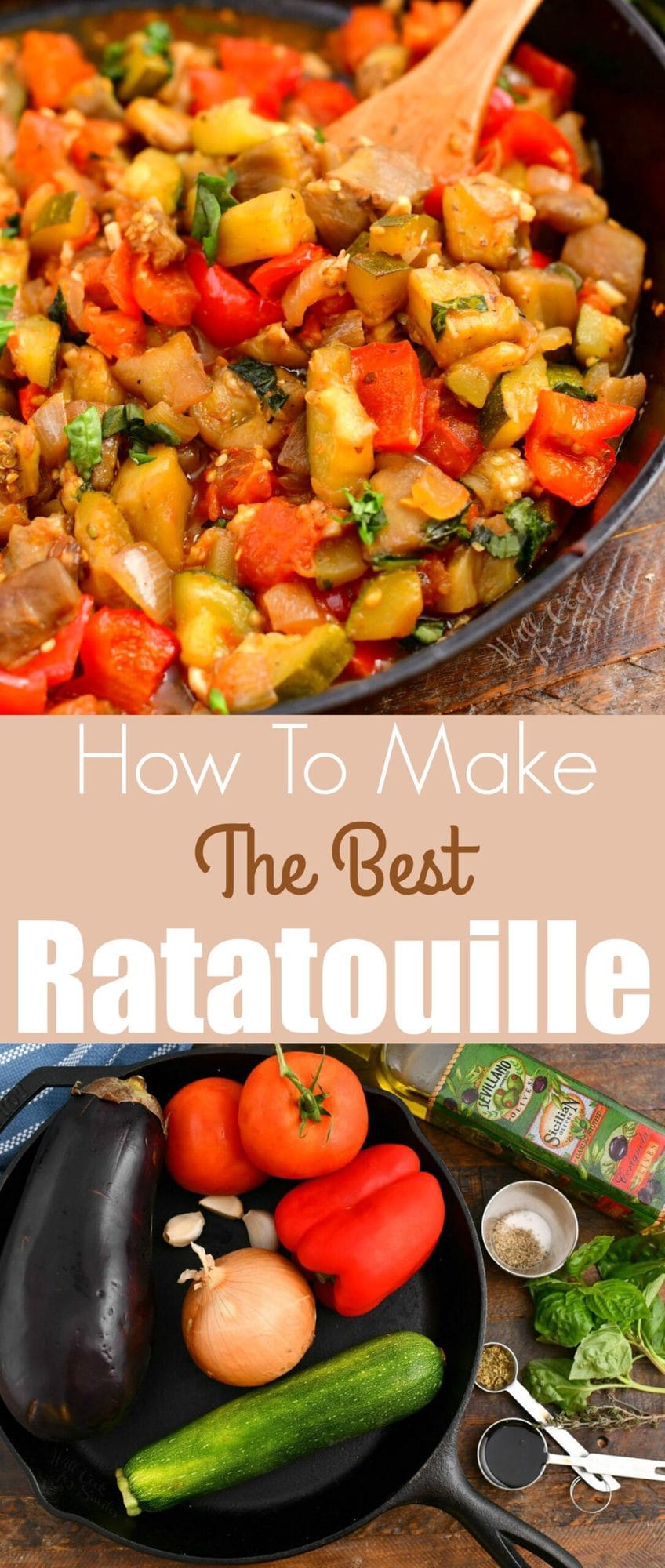 titled photo: How to Make the Best Ratatouille (photo of ratatouille ingredients and the finished dish