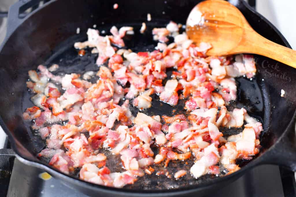 cooking diced bacon in cast iron skillet