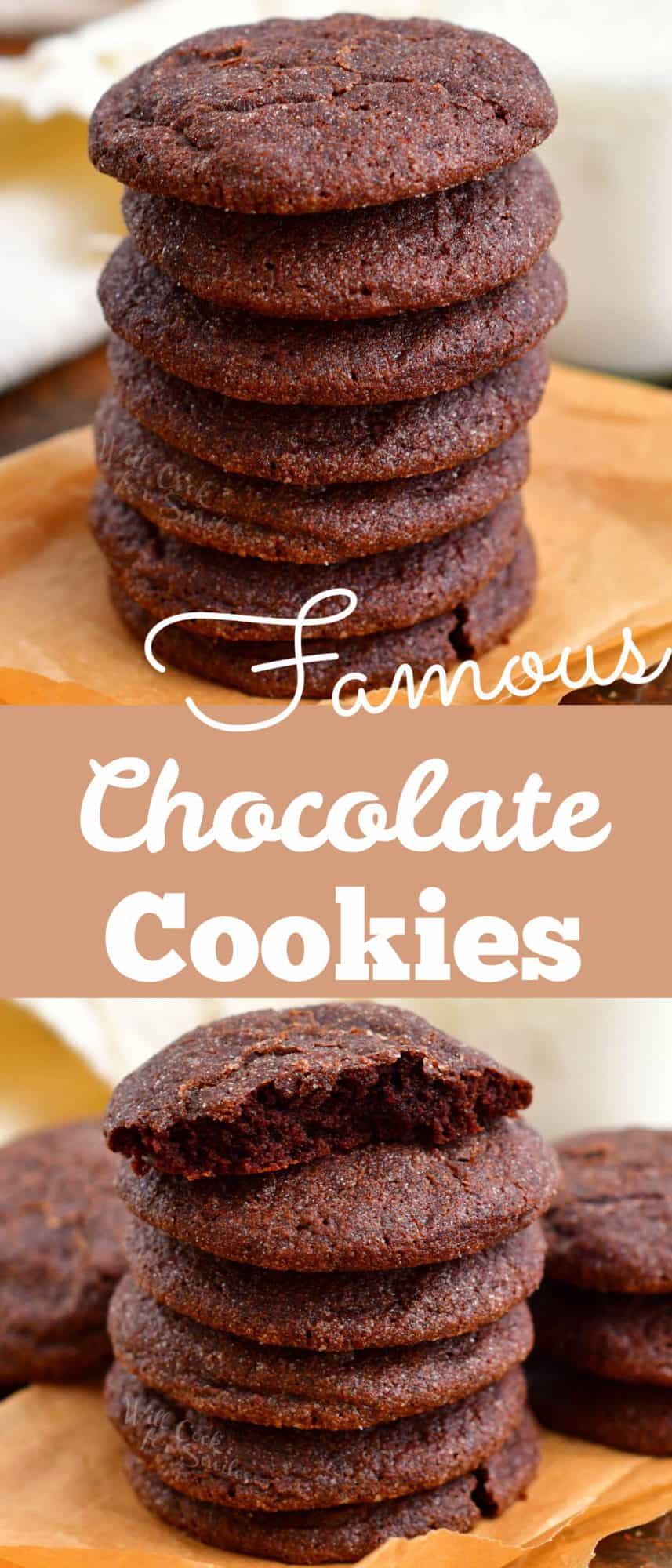 titled photo collage (and shown): Famous Chocolate Cookies