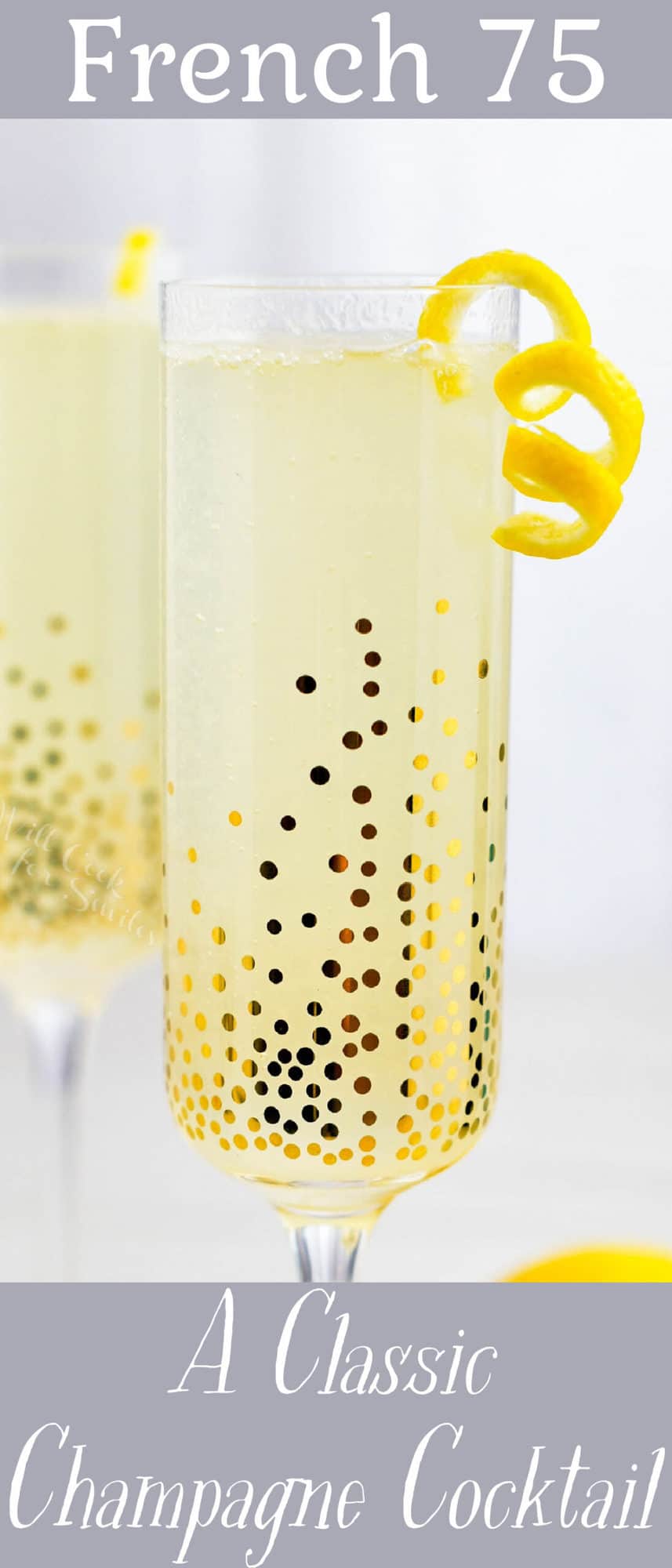 The title card for French 75 displays a glass filled with the cocktail.