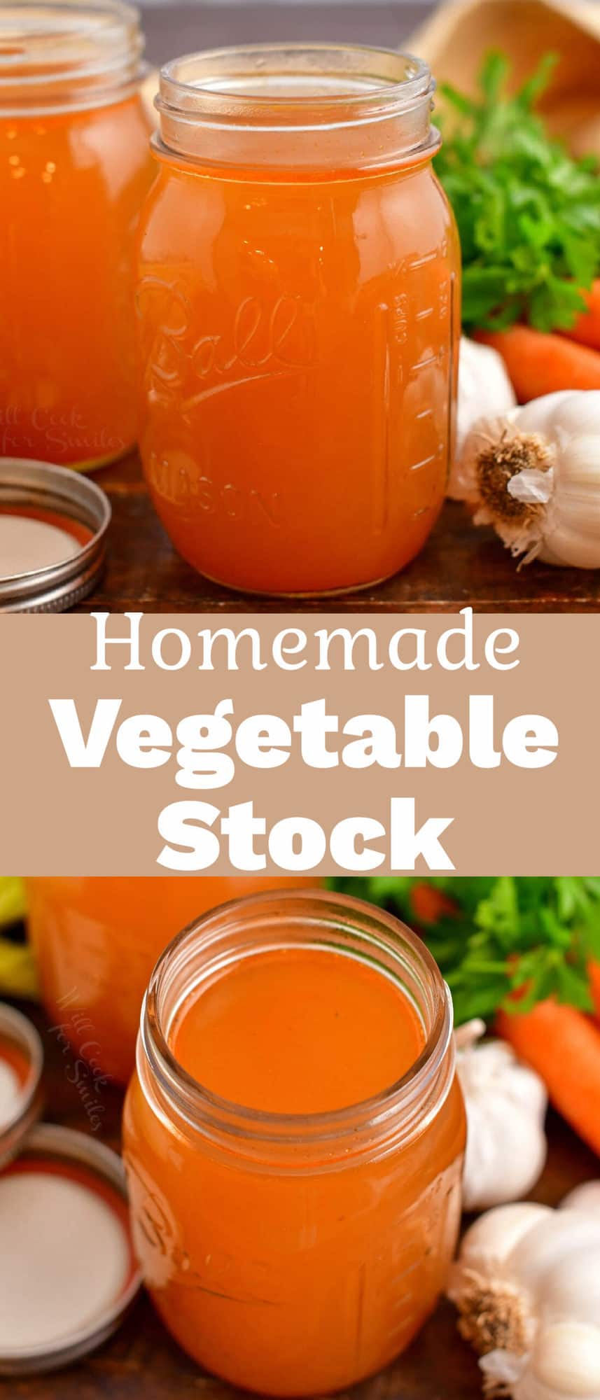 titled photo collage (and shown): Homemade Vegetable Stock