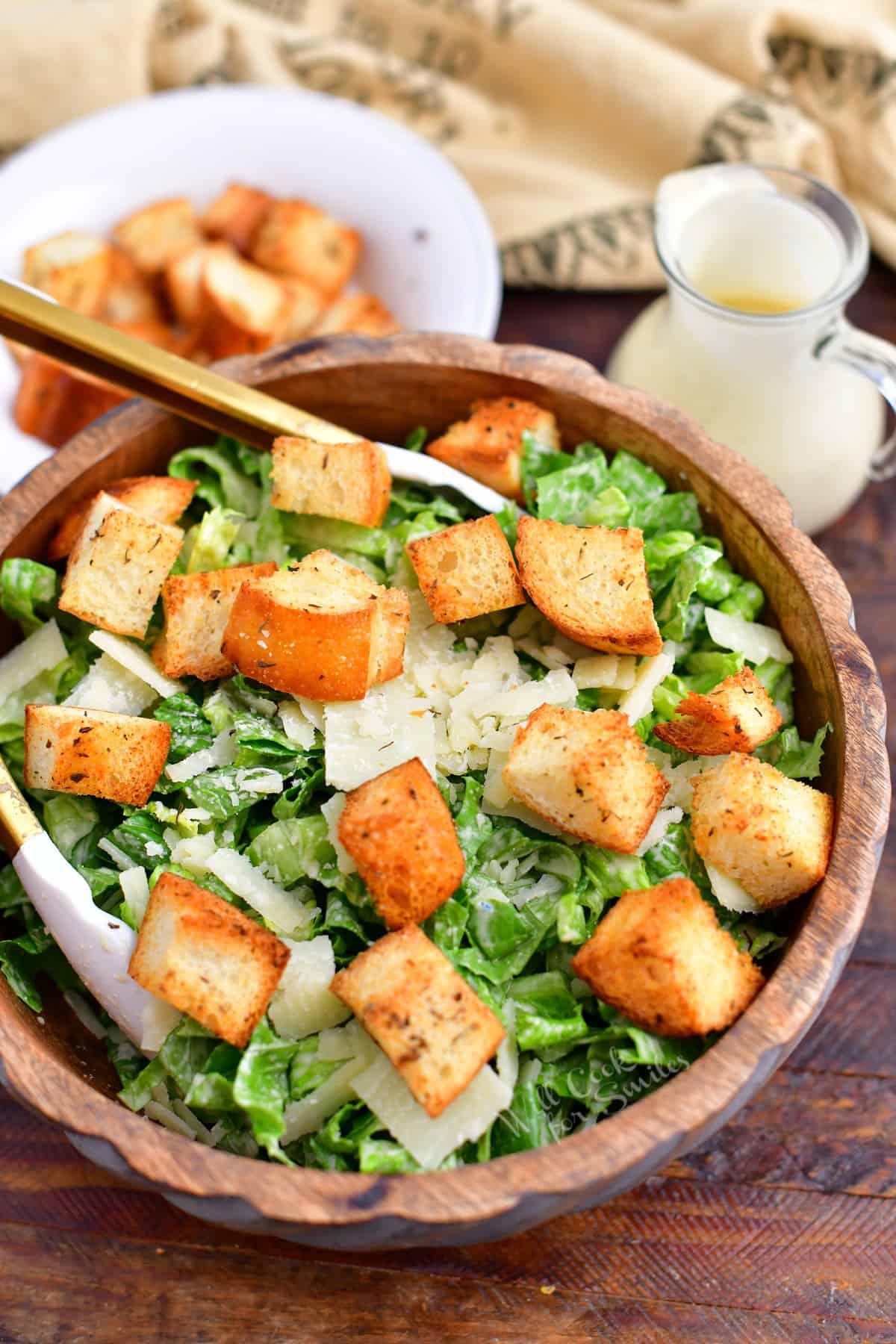 Caesar Salad with Homemade Caesar Dressing and Croutons