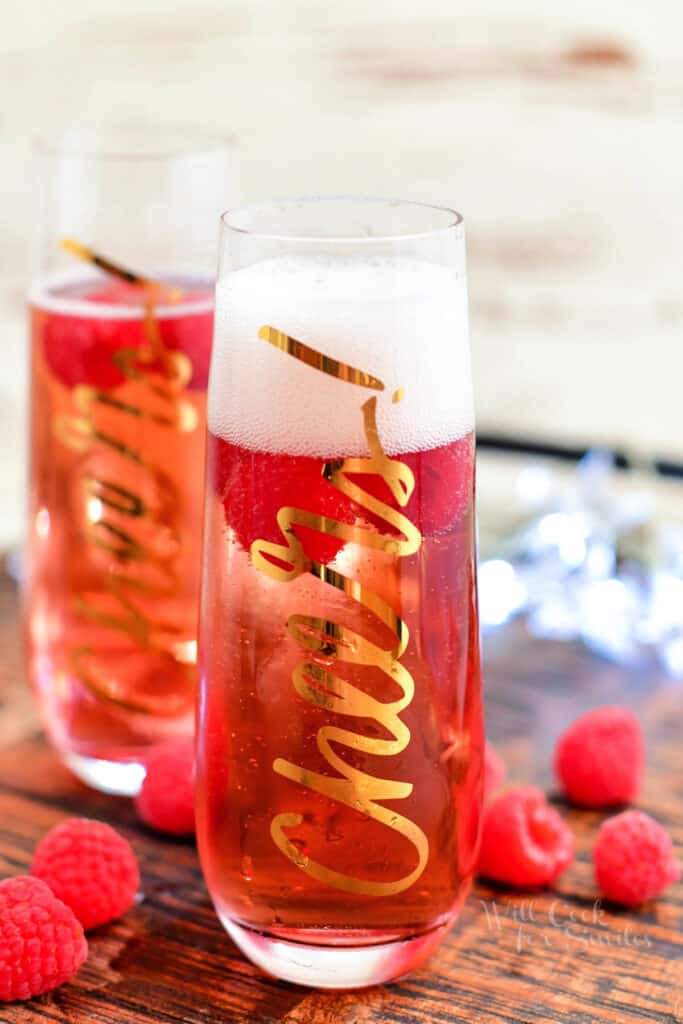 festive pink cocktail in tall glass