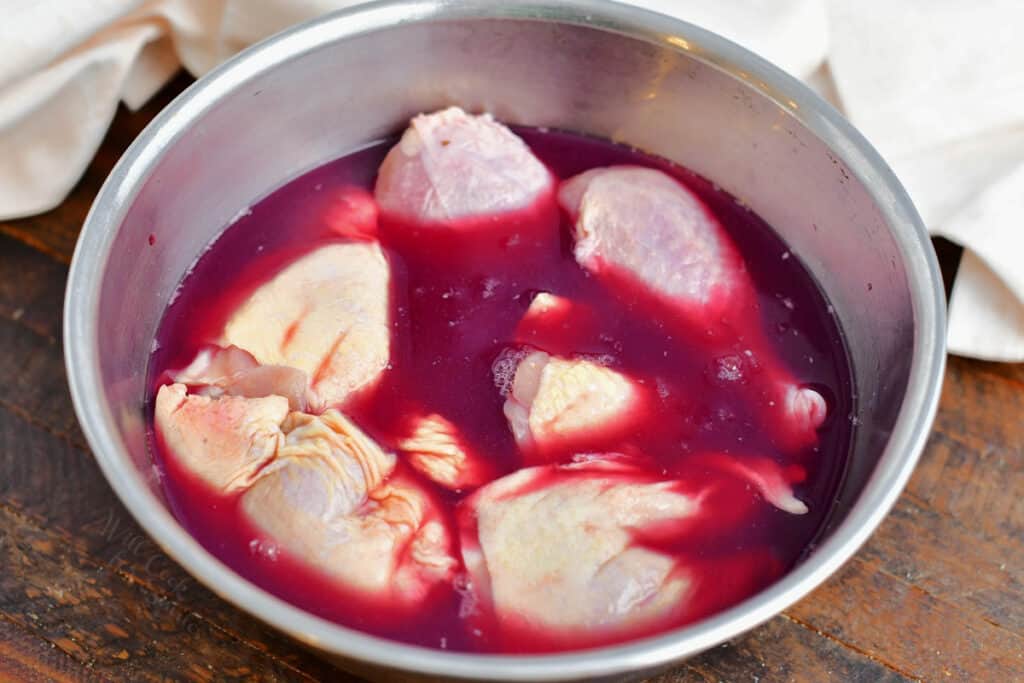 bowl of chicken in red wine