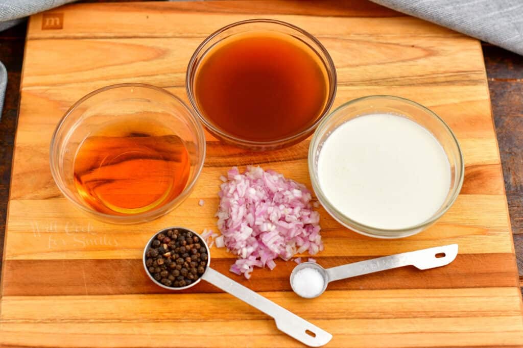 measured ingredients for making peppercorn sauce