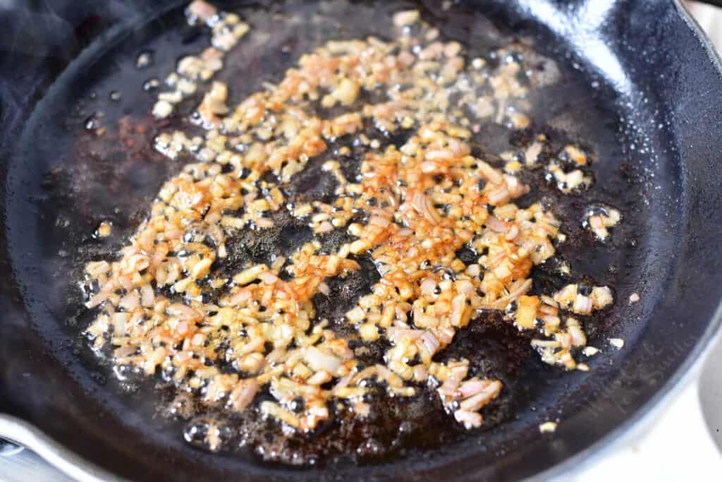 browning minced shallots in steak drippings