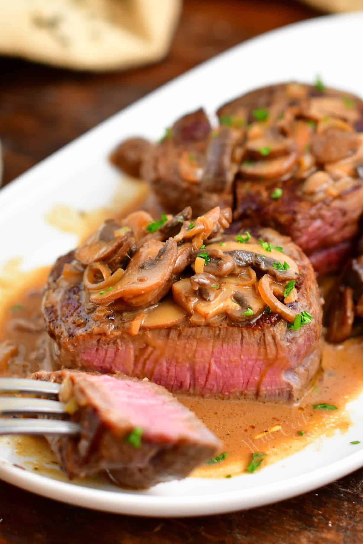 inside of Steak Diane after being sliced