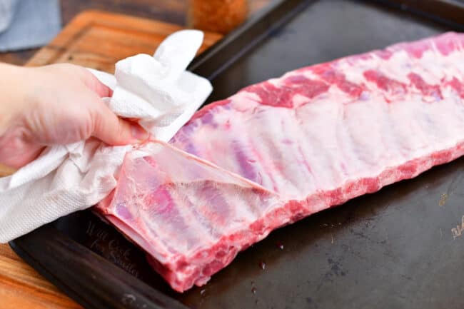 removing silverskin from rack of pork