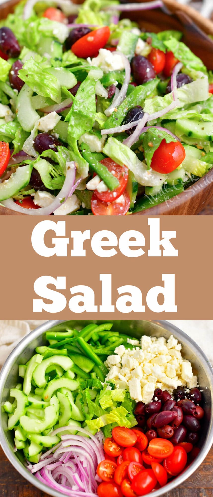 title collage of mixed Green salad and salad ingredients in a bowl