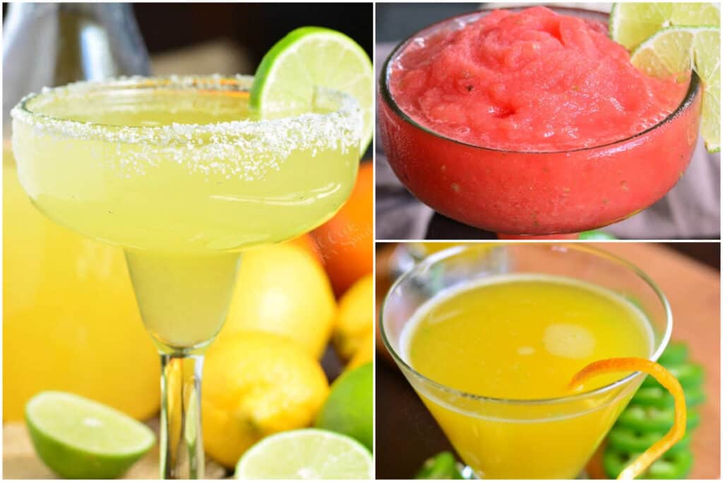 collage of 3 margaritas: classic, watermelon, and spicy