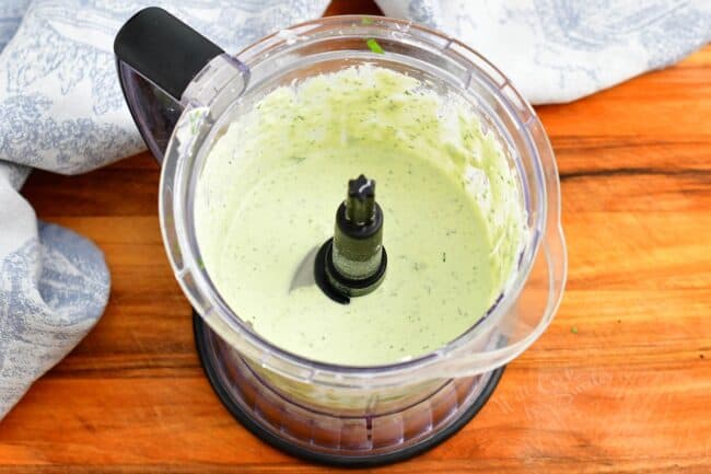 Avocado ranch dressing has been blended. 