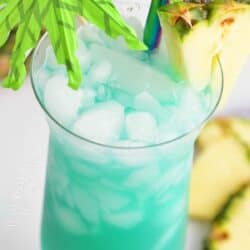 closeup view of blue Hawaii in a glass with umbrella