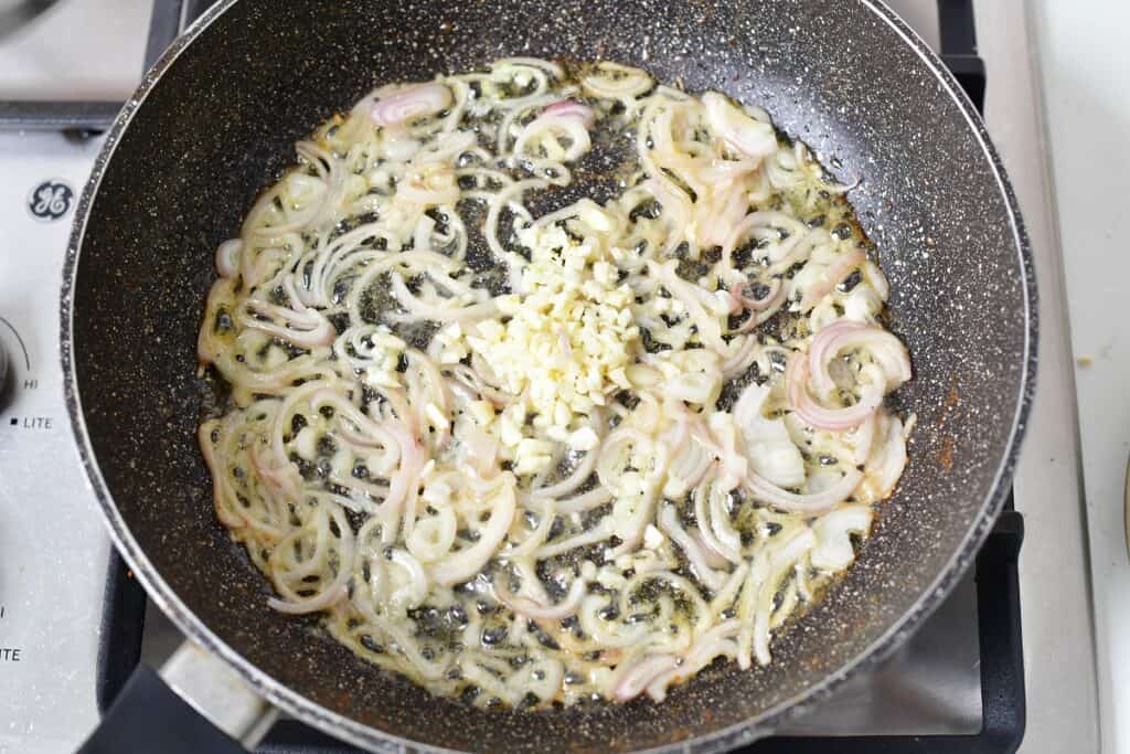 shallots sautéing in the pan