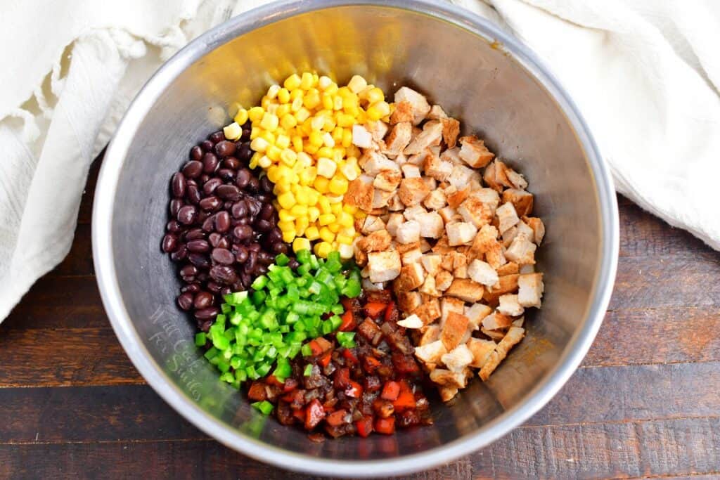 ingredients for the filling side by side in a mixing bowl