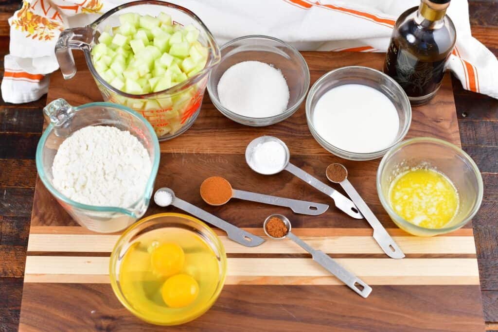 ingredients for apple fritters on the cutting board