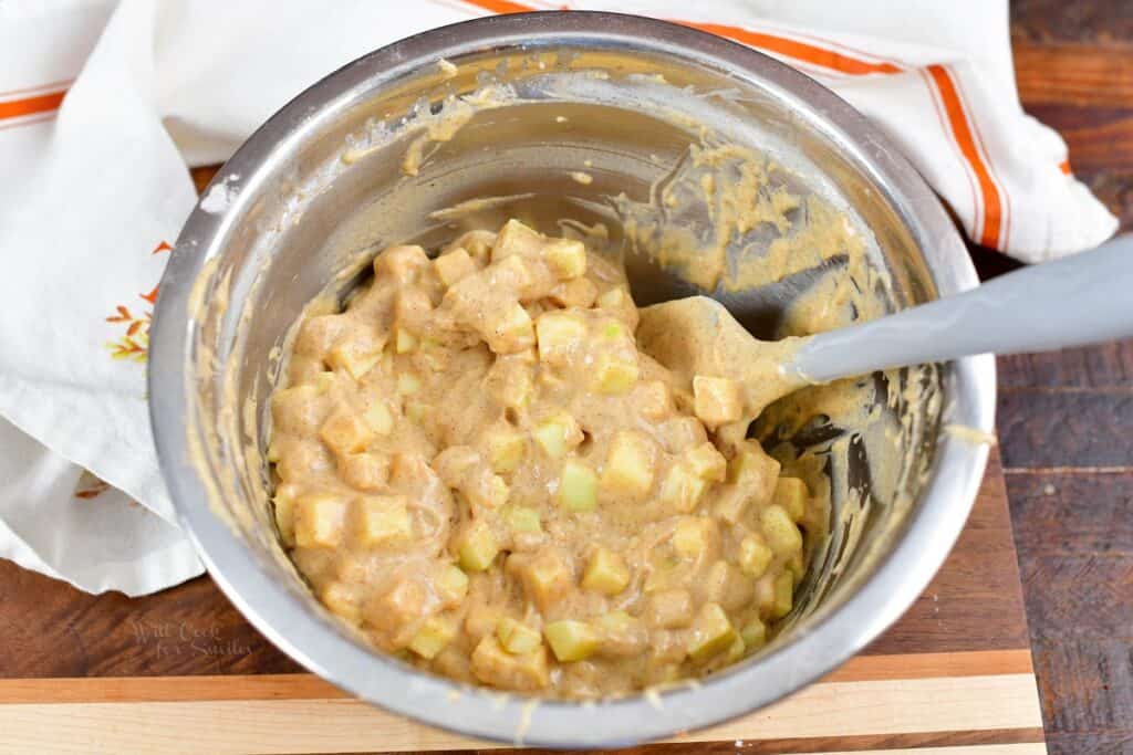 mixing ingredients in a bowl for the fritters
