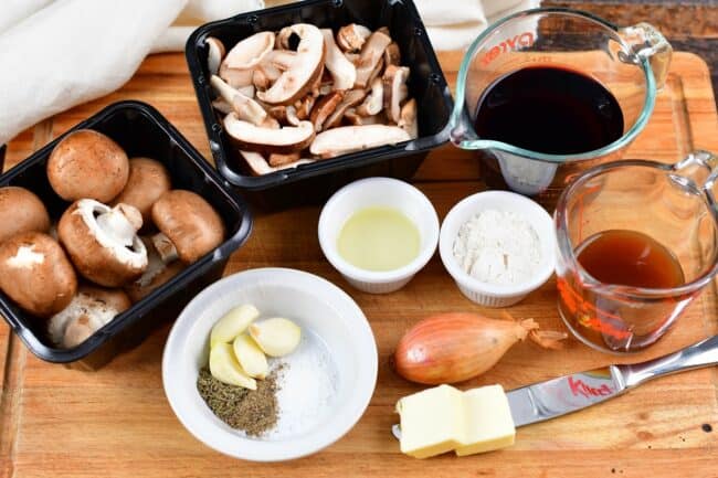 ingredients for the mushroom red wine sauce on the boars