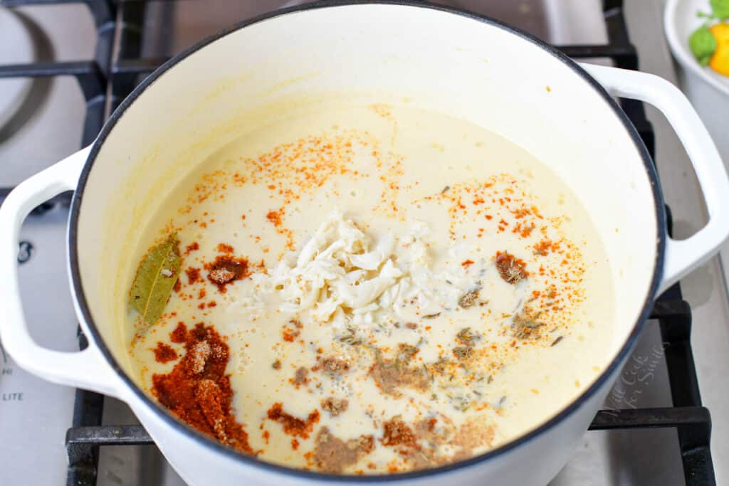 creamy soup with more crab added and seasoning