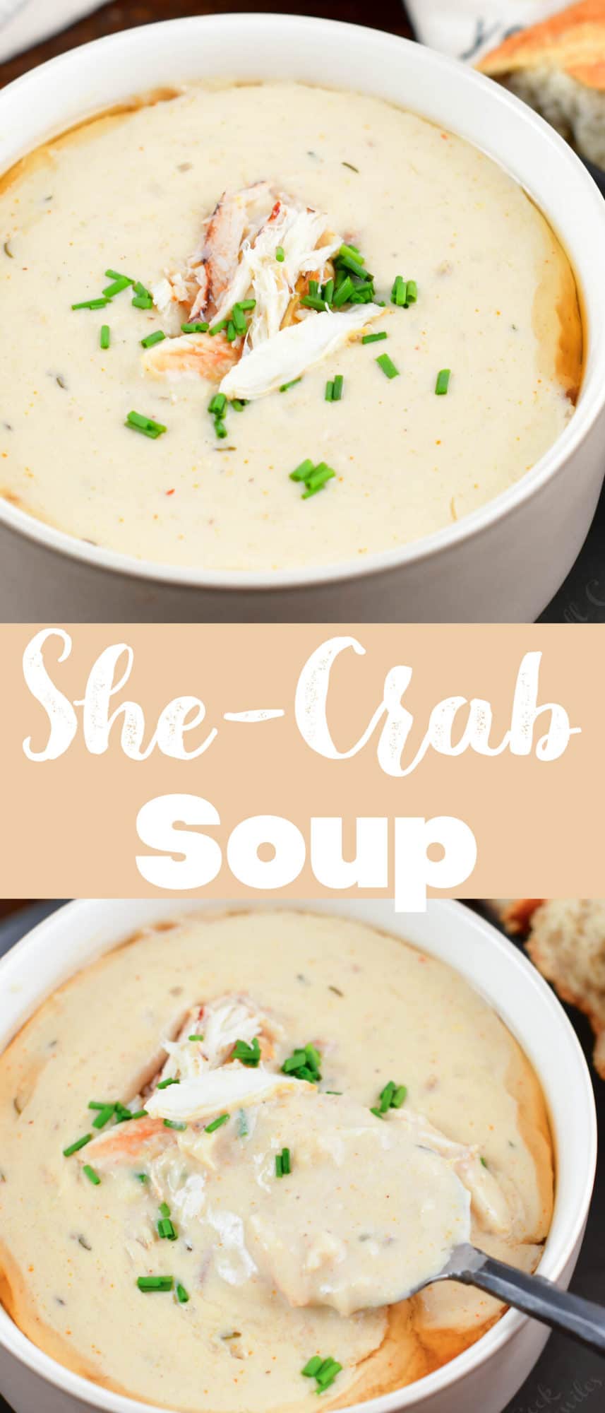 collage of crab soup images and title in the middle