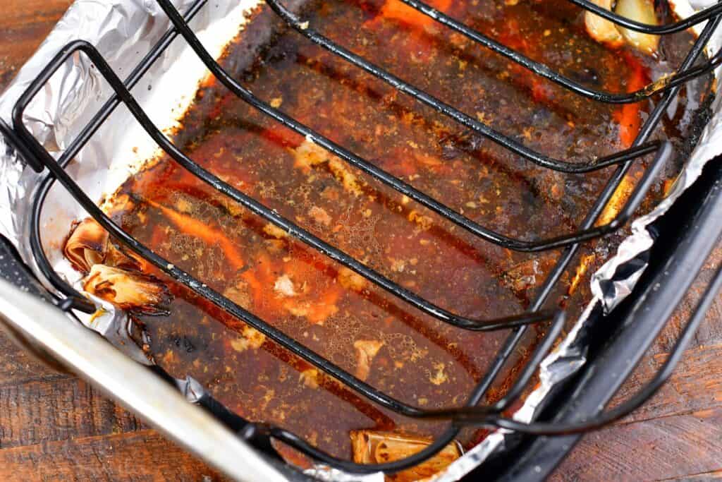 pan drippings after roasting turkey in a roasting pan