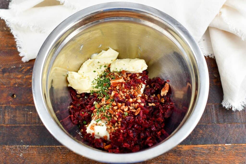 ingredients for the cream cheese mixture added to a mixing bowl