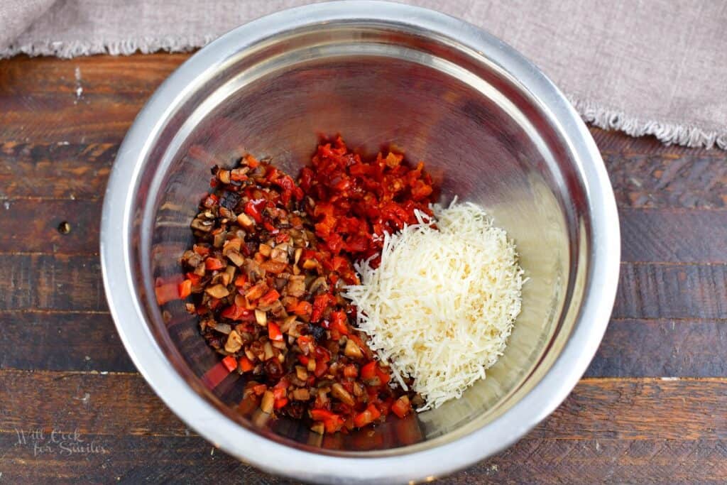 ingredients for pork stuffing in a mixing bowl