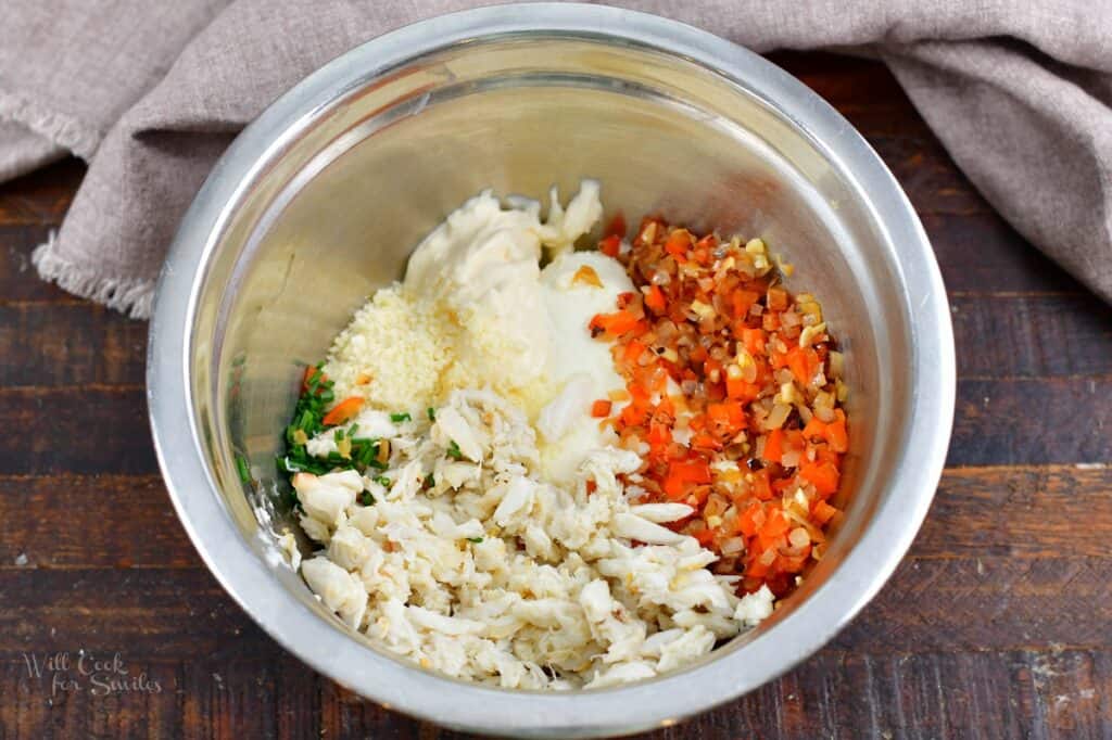 ingredients for the crab filling in a bowl