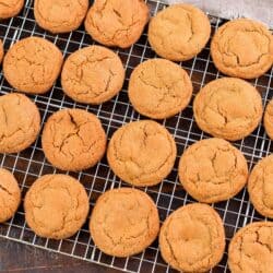 top view of rows of cookies on the cooling wire rack