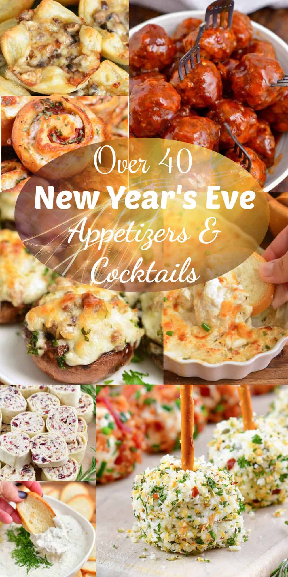 collage of several images for new year's eve appetizers