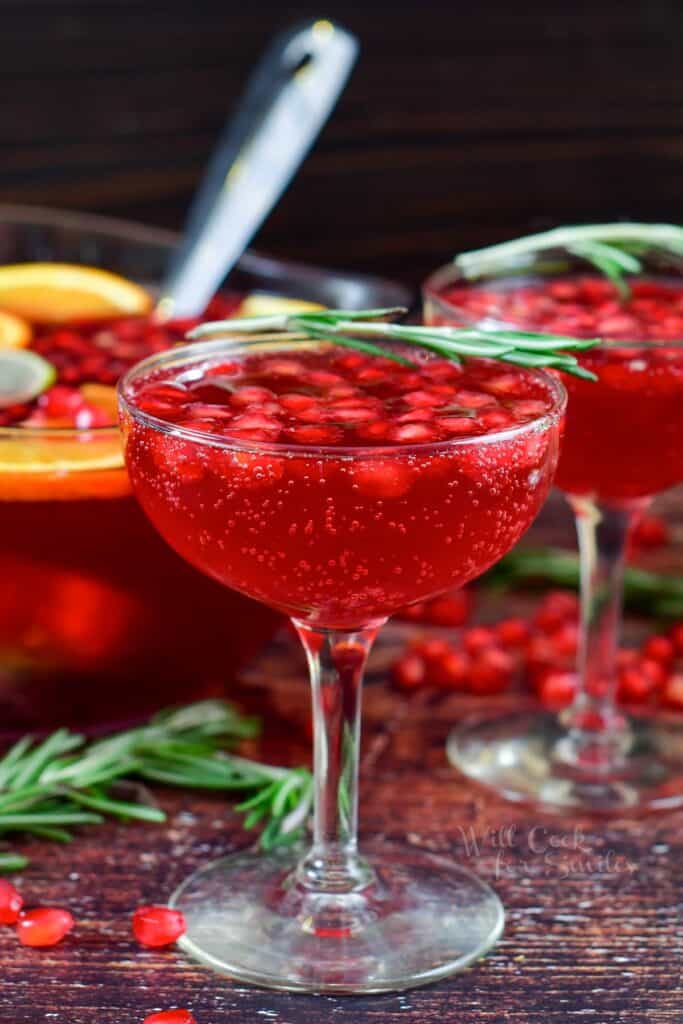 closeup of the red champagne cocktail in a glass