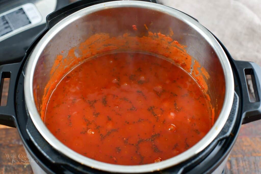 cooked sauce in Instant Pot after opening the lid